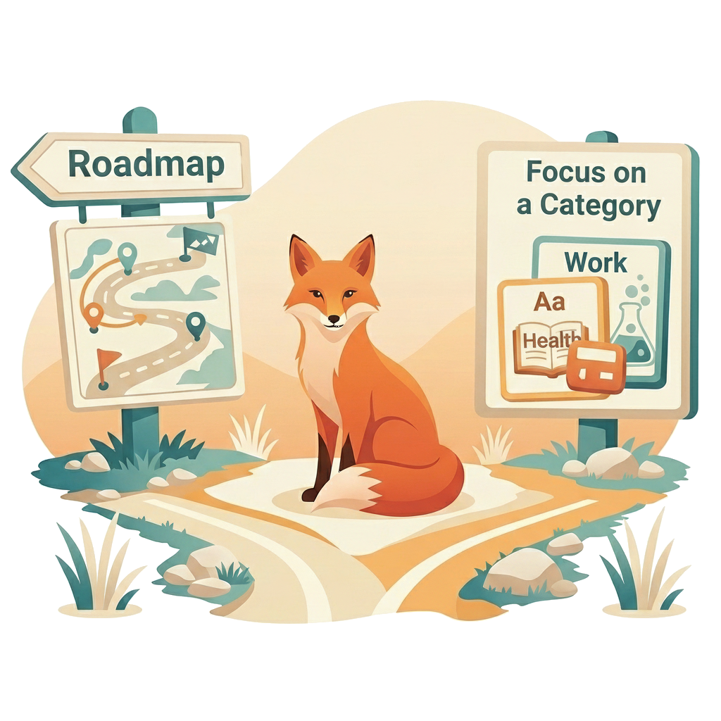 Roadmap with a fox choosing a category
